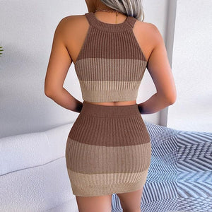Knitted Halter Top and Skirt Matching Set
