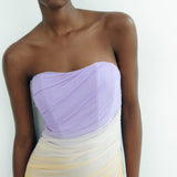 Strapless Draped Mesh Mini Dress Purple