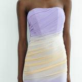 Strapless Draped Mesh Mini Dress Purple