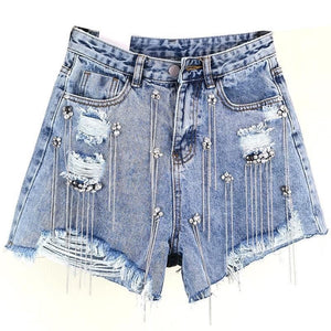 Rhinestone Denim Shorts Blue