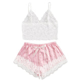 2-Piece Bralette Shorts Sleepwear Set White/Pink