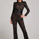 Lace Long Sleeve Flare Jumpsuit Black