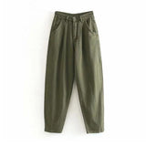 Pleated High Waist Jeans Olive