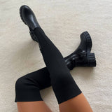 Thigh High Stretch Knit Boots Black