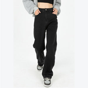 High Waist Straight Leg Baggy Jeans Black