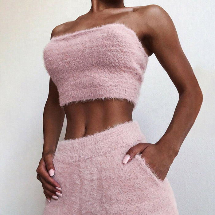 2-Piece Fuzzy Matching Shorts Set Pink