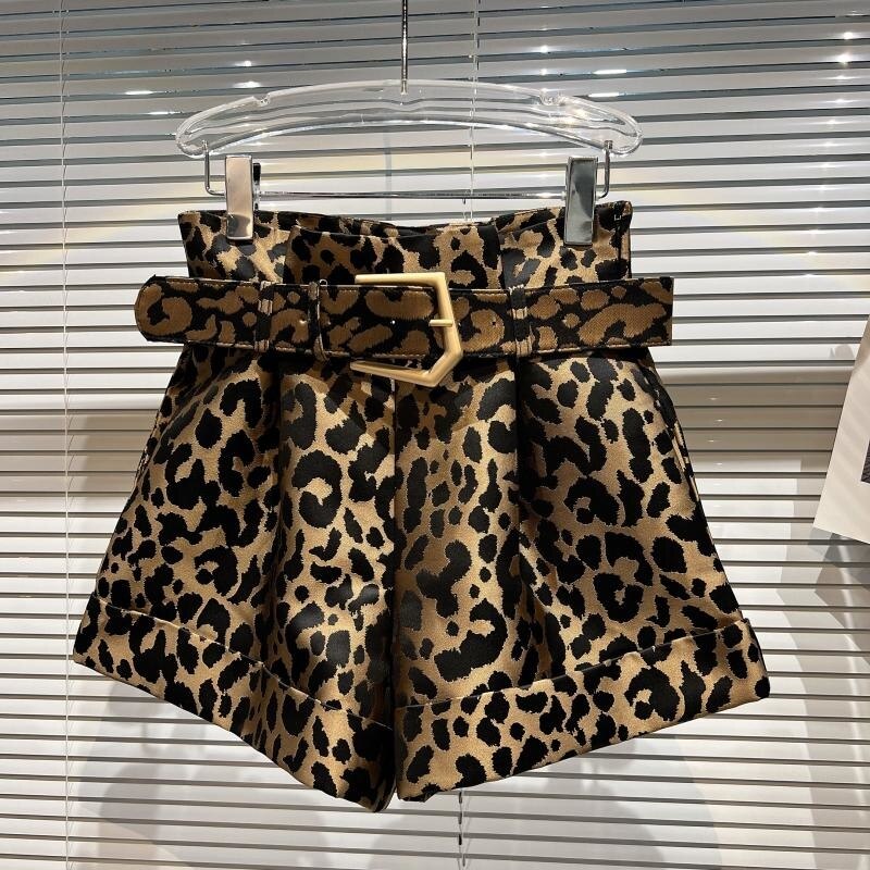 High Waist Leopard Belted Shorts