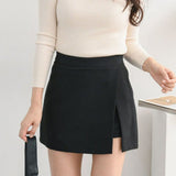 Asymmetrical High Waist Side-Slit Skort Black