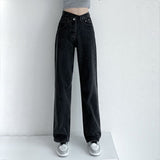 High Waist Baggy Cross Waist Jeans Black