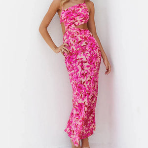 Sleeveless Sheath Print Maxi Dress Pink