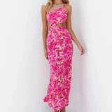 Sleeveless Sheath Print Maxi Dress Pink