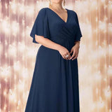 Plus Size Short Sleeve Chiffon Maxi Dress Blue