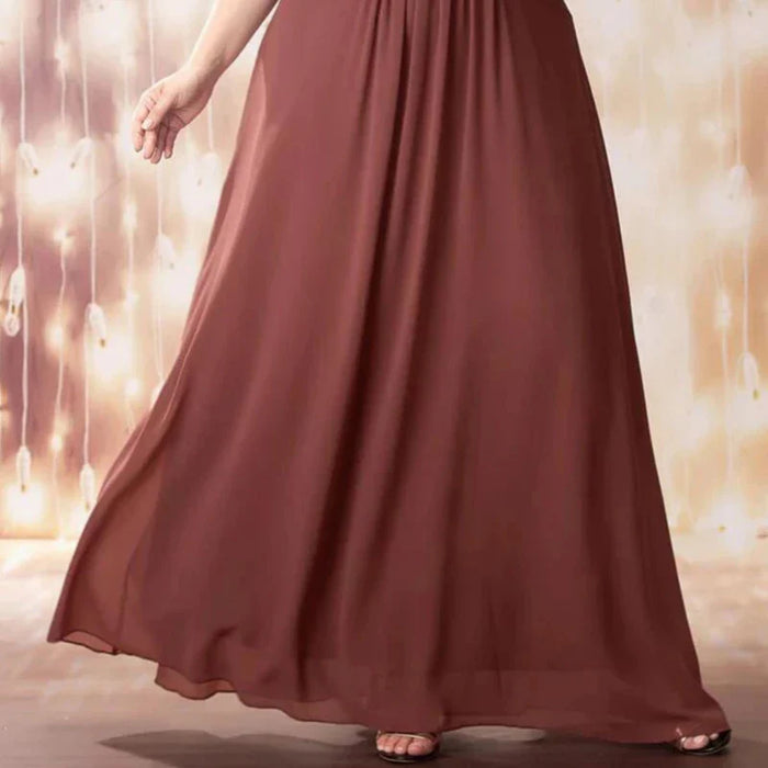 Plus Size Short Sleeve Chiffon Maxi Dress Rust