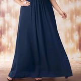 Plus Size Short Sleeve Chiffon Maxi Dress Blue