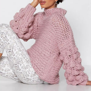 Bubble Sleeve Oversized Knit Sweater Pink