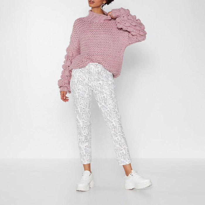 Bubble Sleeve Oversized Knit Sweater Pink