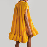 Cape-Effect Belted Charmeuse Mini Dress Yellow