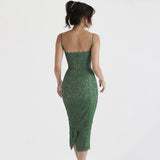 Lace Spaghetti Strap Midi Dress Green