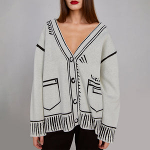 Doodle Graphic Knit Cardigan