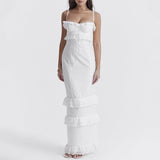 Embroidered Strap Maxi Dress White