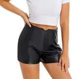 Faux Leather High Waist Slim Slit Shorts Black