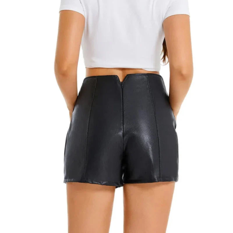 Faux Leather High Waist Slim Slit Shorts