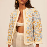 Floral Embroidered Cotton Jacket White