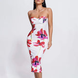 Floral Print Strapless Midi Dress