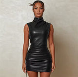 Faux Leather Sleeveless Mini Dress