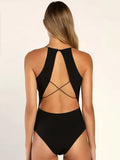 Halter Neck Sleeveless Blackless Bodysuit