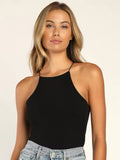 Halter Neck Sleeveless Blackless Bodysuit