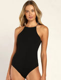 Halter Neck Sleeveless Blackless Bodysuit