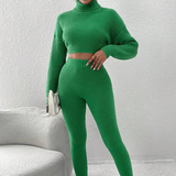 2-Piece Knitted Cropped Turtleneck and Pants Set