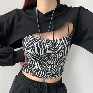 Cut Out Crop Hoodie Black