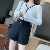 High Waist Belt Accent Shorts Black