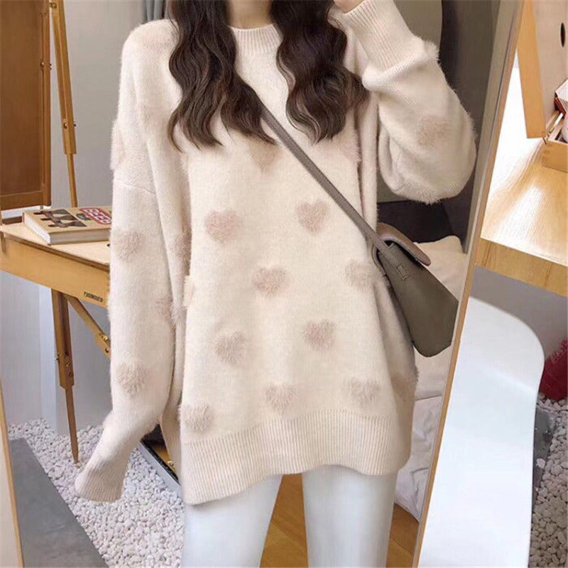 Soft Knitted Heart Print Sweater
