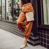 Pleated High Waist Jeans Brown