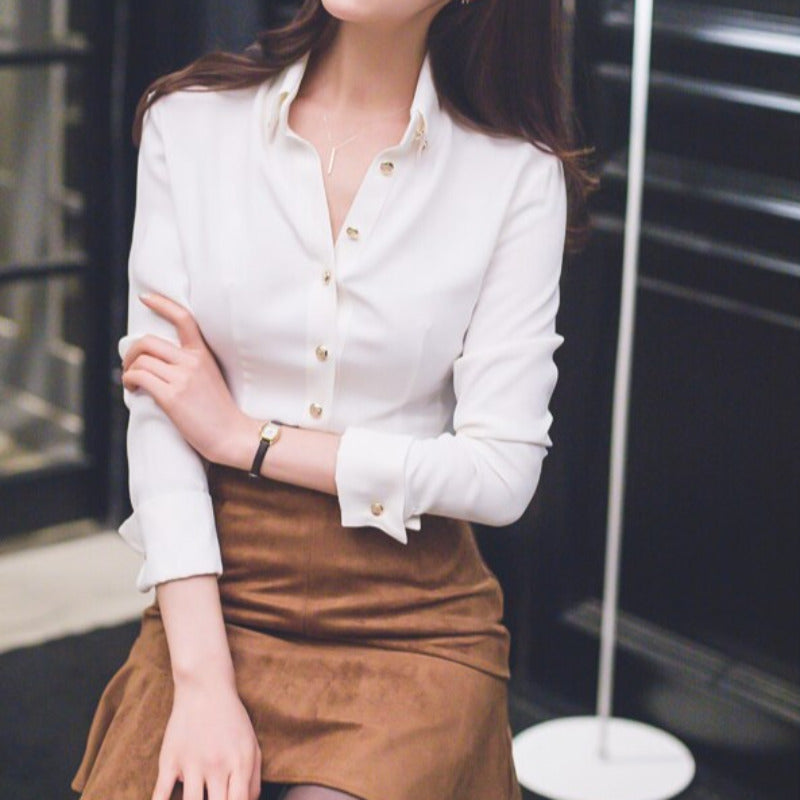 Gold Button Up Blouse Top