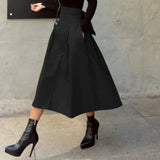 Solid High Waist Bow Maxi Skirt Black