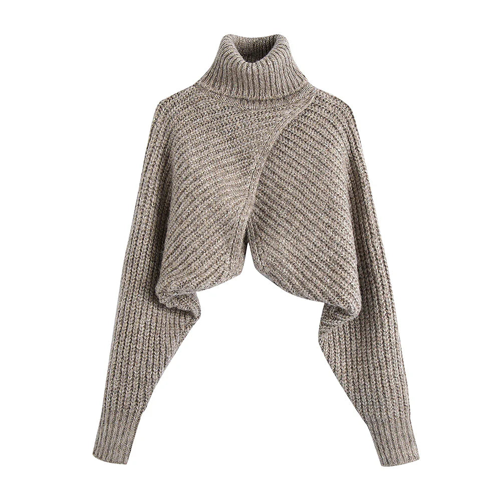 Crossover Knitted Turtleneck Crop Sweater