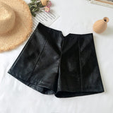 Faux Leather High Waist Slim Slit Shorts Black