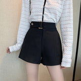 High Waist Belt Accent Shorts Black