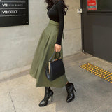 Solid High Waist Bow Maxi Skirt Green