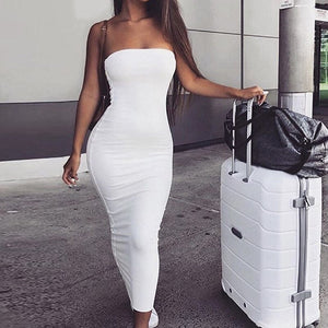 Solid Strapless Bodycon Dress White