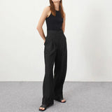 High Waist Pleated Wide Leg Pants Black