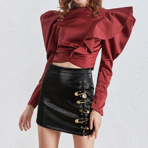 Faux Leather Pin Detail Skirt