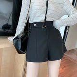 High Waist Belt Accent Shorts Black