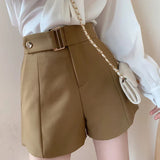 High Waist Belt Accent Shorts Brown