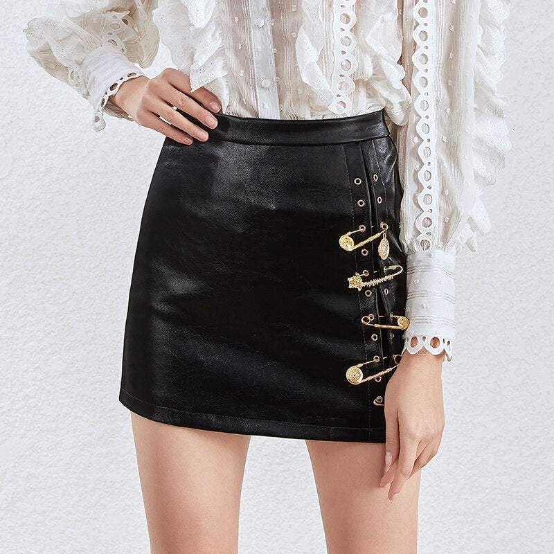 Faux Leather Pin Detail Skirt