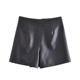 Faux Leather Asymmetrical Mini Skort Black